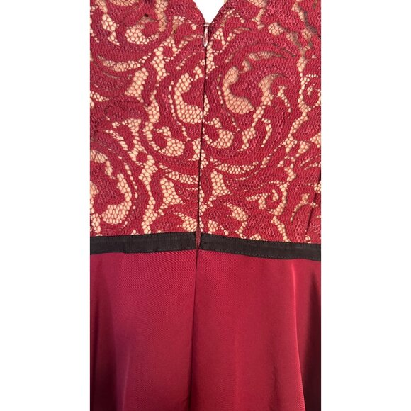 2/$30 Slate & Willow Size 4 Burgundy Lace Top Fit & Flare Mini Dress - Picture 14 of 16